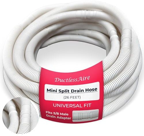 DuctlessAire Mini Split Drain Hose - Condensate Drain Line for Ductless Mini Air Conditioner, Heat Pump Systems, HVAC & More - Portable AC Parts - Universal Flexible Drainage Pipe - 5/8 ID Line (26ft)
