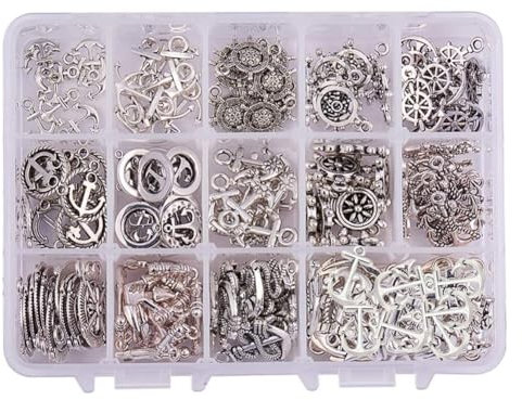 PH PandaHall tibetische Anker Anhänger, 15-Stile Vintage antike Sliver Charms Anker Ruder Helm Kompass Charms Schiff Zeichen Metall Segler Dangle Anhänger für Halskette Armbänder Schmuck Herstellung