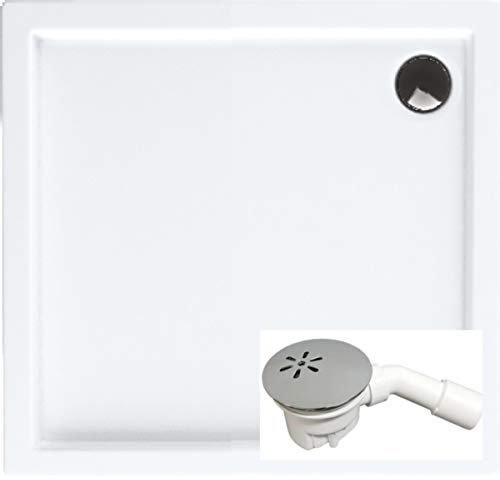VBChome Duschwanne 80x80x5 cm Duschtasse Rechteck für Duschkabine Styroporträger flach Sanitär-Acryl Duschbecken stabil glatt weiß Dusche+ Ablaufgarnitur Viega Tempoplex