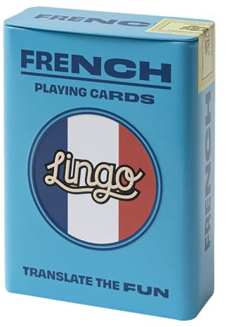 Lingo Spielkarten in Blechdose - Stabiles Reiseetui - Sprachlernspiel Set mit nützlichen Sprüchen - witziges visuelles Kartendeck zur Verbesserung des Vokabel- und Ausspracherfähigkeiten