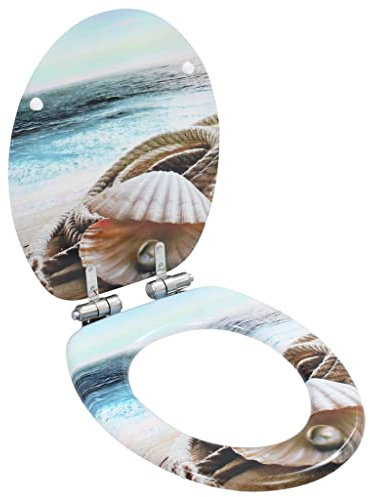 vidaXL Toilettensitz mit Soft Close Deckel Absenkautomatik Muschel-Design WC Sitz Brille Toilettendeckel Klodeckel Klobrille Toilettenbrille MDF