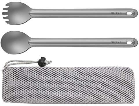 Ultralight Titanium Long-Handled Fork & Spoon Set by OUTXE