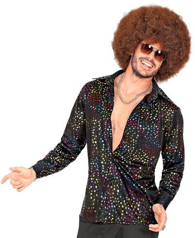 W WIDMANN MILANO Party Fashion 70-talet skjorta Holo för män | flerfärgad – 70-talet disco kostym