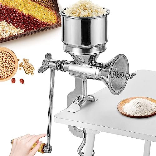 Moongiantgo Getreidemühle Manuell Rostfreier Stahl mit Handkurbel & Tischklemmen-Design, φ105mm großer Trichter, Handbetriebene Maismühle für Nuss, Kaffee, Getreide, Samen, Mais, Gewürze