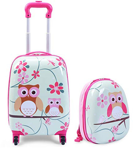 RELAX4LIFE Kinderkoffer mit Rollen, 2 TLG Kinder Kofferset, Koffer(16 inch) + Rucksack(12 inch), Reisekoffer für Kinder, Kindergepäck, Reisegepäck, Kindertrolley, ABS Hartschalenkoffer (Modell 3)