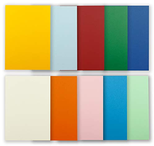 50 Blatt Tonkarton DIN A4 - Bunt 10 Farben Hell - 240 g/m² dicker Bastelkarton - 21,0 x 29,7 cm Pappe zum basteln für Fotoalbum Menükarte Bedruckbar DIY kreativ sein