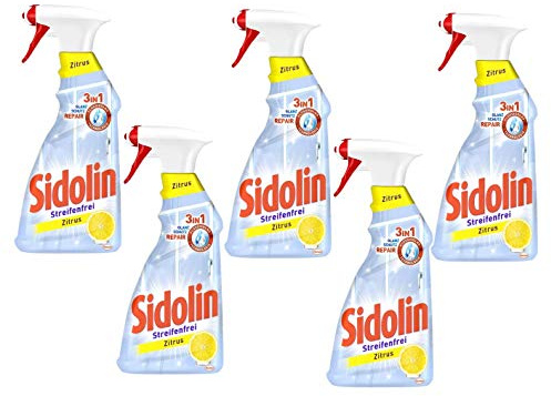 Sidolin Zitrus, Sprühflasche, für einen perfekten Glanz und gegen Mikrorisse, (5 x 500 ml) Glasreiniger