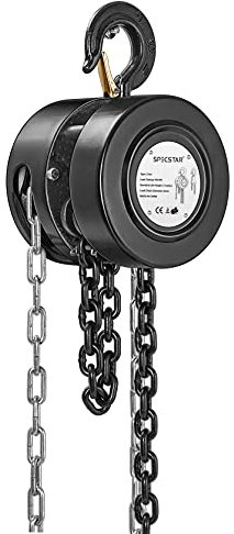 SPECSTAR 10 Feet Manual Hand Lift Steel Chain Block Hoist with 2 Hooks 2 Ton (4000 LB) Capacity Black