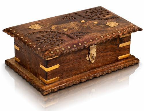 Handgefertigtes Schmuckkästchen aus Holz für Schmuck, Andenken, Schatzkiste, Schatzkiste, Uhrenbox, Aufbewahrungsbox, Schmuckhalter, 20,32 x 12,7 cm, tolles Geschenk zum Geburtstag, Geschenkidee