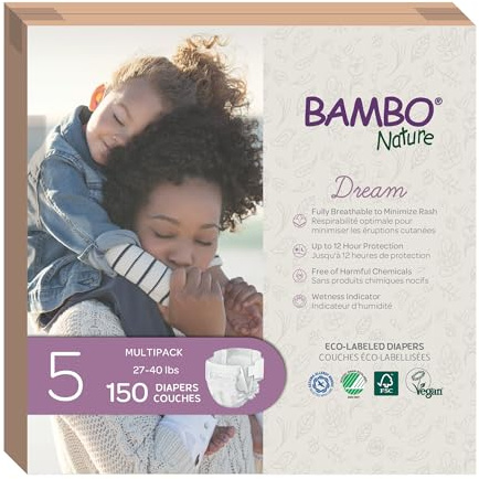 Bambo Nature Pannolini ecologici di alta qualità, taglia 5 (12-18 kg), 150 pezzi (6 confezioni da 25)