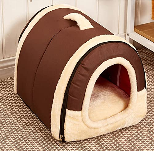 Hundebett, Haustierhaus, mittelgroßes Hundebett mit Dach, 2-in-1 waschbares Hundebett, tragbar, für Katzen und Hunde, Sofa, Schlafkissen, Hundehütte, faltbar, rutschfest, Größe M: 45 x 35 x 35 cm