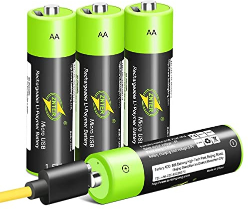 AA Akku [4 Stück], Wiederaufladbare Micro USB Doppel A Lithium Batterien 1,5 V / 1250 mAh, 1,5 h Schnellladung Rechargeable Akkus, Nicht NI-MH/NI-CD/Alkaline-Batterien, ECO-Freundlich/ 3000 Zykle