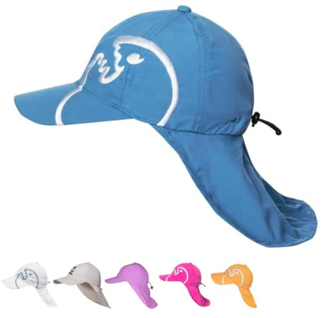 iQ-UV Cappello da Sole per Bambini UPF 50+, con Protezione per Il Collo, Leggero, Traspirante, per Bambini, con Protezione UV 50, per la Massima Protezione Solare, Blu Riciclato, Taglia Unica