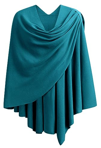 PULI Dam kors främre sjal wraps eleganta ponchos fint draperad stickad kappa cardigan för aftonklänning bröllop sjalar, Kors främre mörk cyan, en storlek