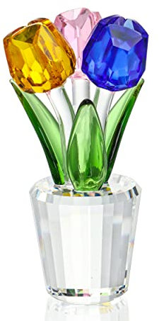 H&D HYALINE & DORA Colorful Crystal Tulip Flowers Figurine Collectible,Glass Flower Bouquet Paperweight,Gift for Anniversary Wedding Centerpiece Ornament Valentines Day Gifts For Her