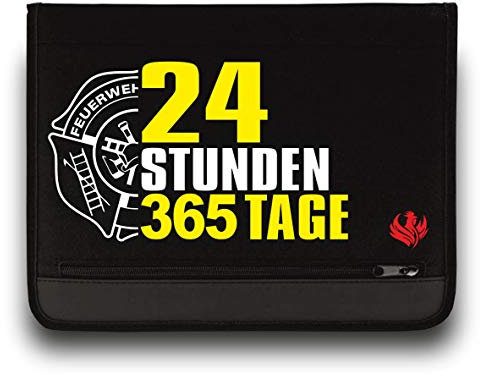 Feuerwehr Schreibmappe / 24 Stunden/Neongelb-Weiss/Roter Hahn 112 / Einsatzorganizer auch für THW Rettungsdienst Notarzt