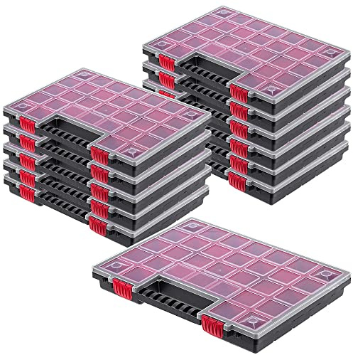 KADAX Organizer, verktygslåda av plast, magasin för små delar med transparent lock, magasin i olika storlekar, sortimentslåda (40 x 30 cm/12 stycken)