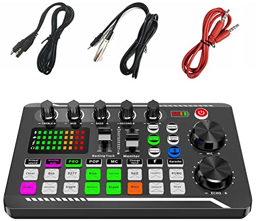 Set di 2 schede audio per podcasting - Versione inglese Professional Live Sound Mixer - Live Streaming DJ Mixer Registrazione audio Broadcasting PC Smartphones Tablet Tumotsit