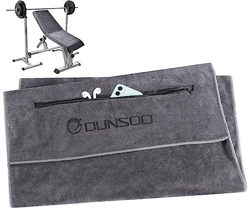 DUNSOO Fitness Handtuch I 120x50cm I Mikrofaser Sporthandtuch mit Reißverschlusstasche für Fitnessstudio und Training I Gym Handtuch (Dunkelgrau)