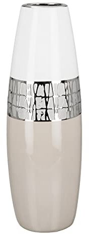 GILDE Deko Vase für Pampasgras - Kegelvase aus Keramik - Deko Wohnzimmer Geschenk für Frauen Geburtstag Muttertag - Farbe: weiß Silber beige Höhe 36 cm