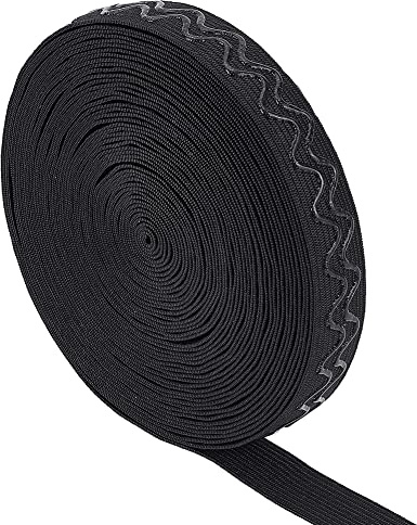 BENECREAT Nastro elastico antiscivolo in silicone da 10 iarde/9,14 m, nastro elastico nero da 18,5 mm, nastro elastico in silicone lavorato per progetti di cucito per abbigliamento