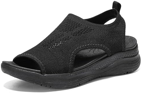 ziitop Sandales Femme été Confortable Sandale Orthopedique Semelle Compensées Femme Tropeziennes Chaussures à Bride arrière lavables Été Bout Ouvert Chaussures de Marche, Sportives, Noir, 40