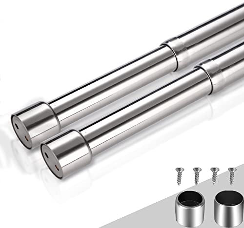 2PCS Wardrobe Rail 31-52 cm, Extendable Wardrobe Rail, Clothes Rail Pole Stainless Steel with End Sockets & Screw, Clothes Pole for Wardrobe, Shower, Balcony, Windows