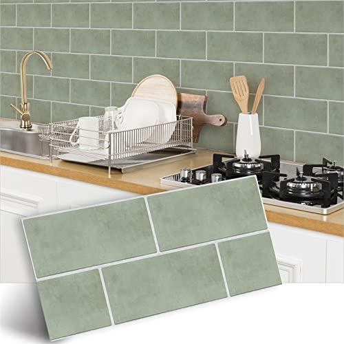 Fliesenaufkleber Retro Salbei Grün Klebefliesen Pvc Deko Mosaikfliesen Wasserdicht Und Ölbeständig Küchenrückwand Folie Fliesenaufkleber Bad Klebefolie Leicht Zu Reinigen 24 Stück/15x30cm