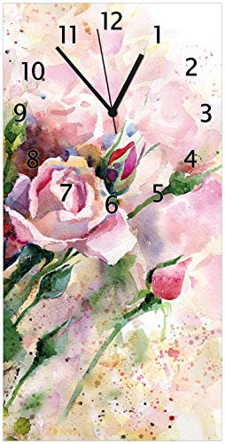 Wallario Design-Wanduhr Abstraktes Blumenbuket aus Glas, Motiv-Uhr Größe 30 x 60 cm, Schwarze Zeiger