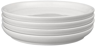 Denby - Elements Medium Stone White Coupe Plates Set of 4 - Dishwasher Microwave Safe Crockery 26cm - White Ceramic Stoneware Tableware - Chip & Crack Resistant Lunch Plates