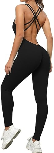 KOEMCY Jumpsuit Donna Tutina Sportiva Tuta Estiva Intera Aderente con Spalline Incrociate Body Pantaloni Lungo Completo Sportivo Elegante per Fitness Yoga Palestra