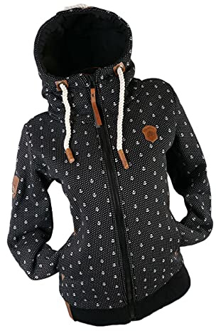 VIN TE Damen Sweat Jacke Kapuze Hoodie Übergangsjacke Fleece gefüttert Anker Dots Gestreift Streifen M-3XL (Schwarz-1872, 7XL)
