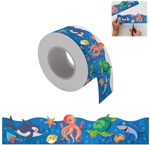 Dostear BordüRe Selbstklebend Kinderzimmer Tapeten Wohnzimmer Wanddeko Badezimmer 3d Fliesenaufkleber Wandleisten Meerestiere 6.4cm X 2000cm