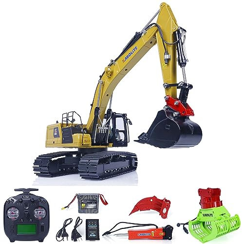 wheelfun KABOLITE K961-100S 1/18 RC Pelle hydraulique RTR HUINA Version améliorée K336Gc Modèle de véhicule de construction Flysky ST8 Breaker Hammer Ripper Pince mécanique (jaune)