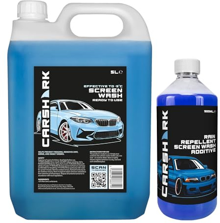 CARSHARK Rain Repellent Screenwash Additive 500 ml with Winter Screenwash 5 Litre Effective down to -5°C (Blue)