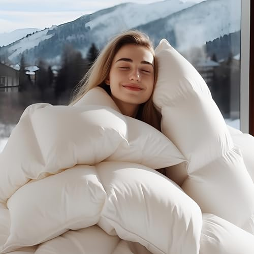 Luxury Goose Feather Down Comforter California King Size - 1600 TC/DM Cotton Blend Medium Warmth Duvet Insert for All Season High Fill-Power Hotel Bedding Comforters, California King 104 x 96
