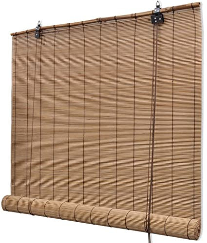 Bambus Rollo ohne Bohren, Raffrollo aus Bambus Sichtschutz Fenster Rollo Sonnenschutz Bambusrollo Jalousie für Türen & Fenster, Holzrollo 140x220 cm Braun