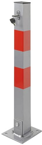 Taylor & Brown Car Parking Space Lock Bollard, Grey and Red Lockable Fold Down Car Parking Barrier Post, Private Car Park Driveway Guard Saver Blocker, Upper Lock, 65cm Height