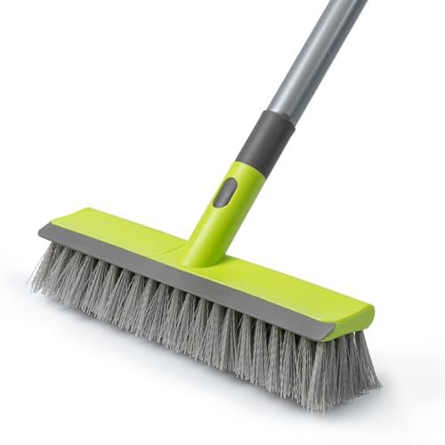 Floor Scrub Brush 2 in 1 Scrape and Stiff Bristle Deck Brush for Cleaning Concrete, Patio, Garage, Kitchen, Carpet and Bathroom 57 Long Handle