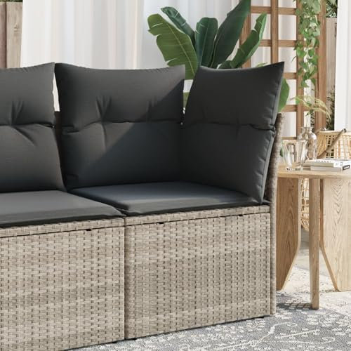 Somanki Garten-Ecksofa mit Kissen Hellgrau Poly Rattan, Lounge Sofa Outdoor, Garten Loungemöbel, Gartensofa, Gartenlounge - 366175