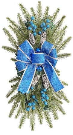 BestAlice 17,7 Zoll Künstliche Weihnachtsgirlanden in Tropfenform, Multifunktionale Weihnachts-Treppengirlande, Treppengirlande, Weihnachts-Treppendekoration, Hängende (Blaue