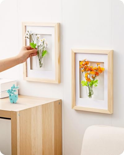 Baffect Small Flower Vase With Picture Frame, Glass Wall Hanging, Unique Bud Vase for Home Decor, Test Tube Cylinder for Single Flower, Propagation, Seasonal Wall Decor (2 Pack)