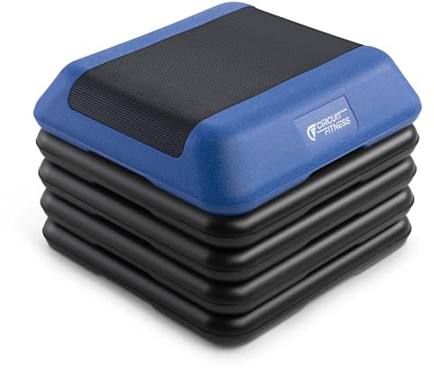 Circuit Fitness by Marcy 16 x 16 inches Adjustable Height Aerobic Step Platform with 4 Risers, Non-Slip Rubber Surface, Home Exercise Fitness Training, Oasis Blue, STEP-BLUE01-4R