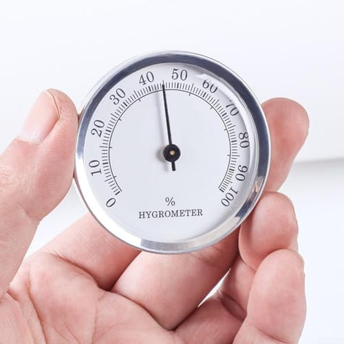 RANRAO Igrometro Analogico, Mini Igrometro per Interni ed Esterni, Misuratore di Umidità per Casa, Cucina, Piantagione, Giardino, 57 mm, Argento