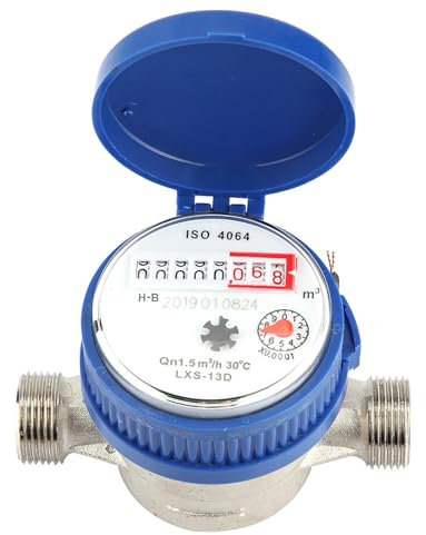 Kupfer 1,5 m³/h Wasserzähler 15mm, Mechanisch 0-40°C für Haushalt & Garten, Hochgenauigkeit mit Montagezubehör