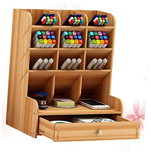 DIYEAH Holzstiftbox Mit Deckel Stifthalter Aus Holz Mehrgeteiltes Aufbewahrungsregal Für Schreibtisch Organizer Für Stifte Marker Und Büroartikel Handgefertigt Robust Und Umweltfreundlich