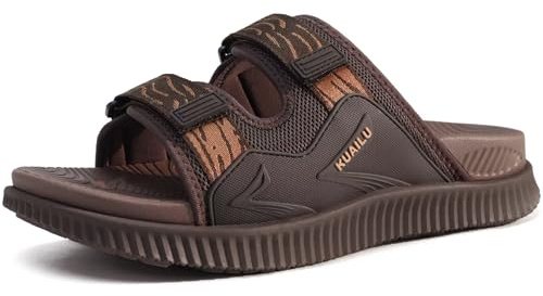 KuaiLu Sandali Sportivi Uomo Comode Camminata Ortopediche Fascite Plantare Memory Foam Trekking Ciabatte Estive Leggero Aperte Regolabile Viaggio Antiscivolo Mare Spiaggia Piscina Sandalo Marrone 42