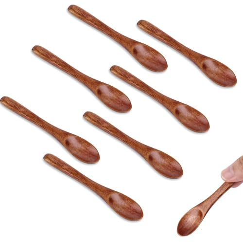 8 Stück Kleine Holzlöffel, 10cm Teelöffel aus Holz Gewürzlöffel Mini Honiglöffel Servierlöffel aus Holz für Gewürzgläser Salz Honig Kaffee Milch Küchenutensilien