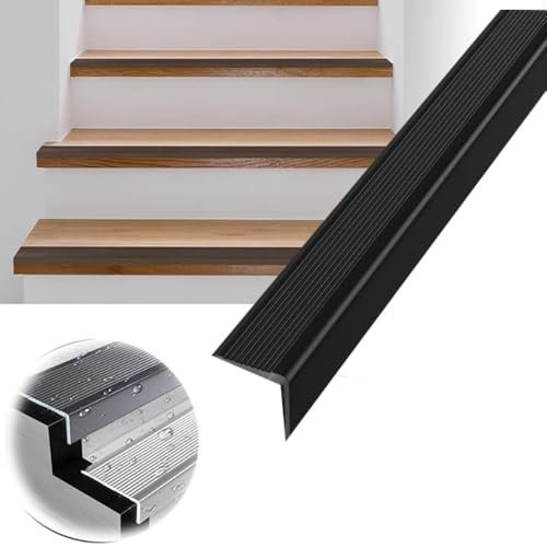 OPOLDBDMAC Treppenkantenprofil Aluminium 1m×4cm×2cm L-Form Antirutsch Kantenschutzprofil, Grey Treppenprofil Robustes Stufenkantenprofil Für Parkett Und Laminat(Black)