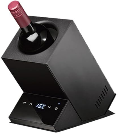 Mcamgiczin Enfriador de Vino eléctrico, Enfriador de Vino de una Sola Botella en Acero Inoxidable,Enfriador de Botellas de Vino,Enfriador rápido de Bebidas,champán,Black-Square